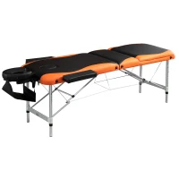 HOMCOM 85" 3 Section Foldable Massage Table Professional Salon SPA Facial Couch Bed (Black/Orange)(m-2)