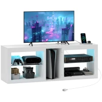 HOMCOM TV Stand Center for 55" with LED Lights and Power Outlets TV Television Cabinet with Adjustable Shelves High Gloss White(m-11)