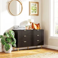 HOMCOM Modern Chest of Drawers 6 Drawer Dresser for Bedroom with Gold Legs and Handles, Black(m-10)