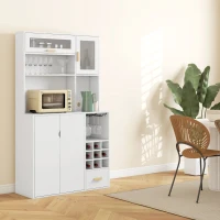 HOMCOM Coffee Bar Cabinet, Kitchen Hutch with Wine Storage, Microwave Countertop, Drawer and Tempered Glass Doors, White(m-9)