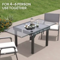 Outsunny 35"-71" Expandable Outdoor Table with Tempered Glass Top, Metal Frame, for 4-6 Person, for Lawn, Garden, Backyard(m-4)