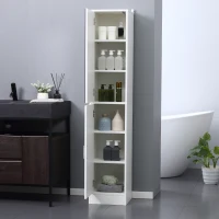 kleankin Tall Bathroom Cabinet with Mirror Narrow Bathroom Storage Cabinet with Doors Adjustable Shelves for Small Spaces White(m-7)