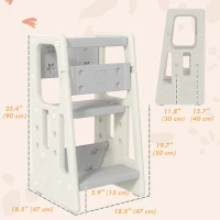 Qaba Kids Step Stool Adjustable Standing Platform Cream White(m-3)