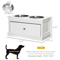 PawHut Large Elevated Dog Bowls with Storage Drawer Containing 11L Capacity, Raised Dog Bowl Stand Pet Food Bowl Dog Feeding Station, White(m-3)