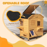 PawHut 2-story Cat House Outdoor, Weatherproof Wooden Cat Enclosure for Feral Cats with Escape Door, Openable Roof, Jumping Platforms, Natural(m-4)