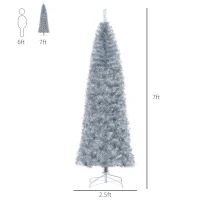 HOMCOM 7' Tall Unlit Slim Douglas Fir Artificial Christmas Tree with Realistic Branches, and 818 Tips, Silver(m-3)