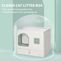 PawHut Cat Litter Box with Scoop, Deodorants, Front Entrance, Drawer Pan, 20" x 16" x 16", White(m-5)