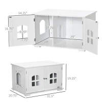 PawHut Cat Litter Box Enclosure Hidden Cat Furniture Cabinet Indoor Cat Washroom Double-door Nightstand End Table with Cat Hole Window White(m-3)