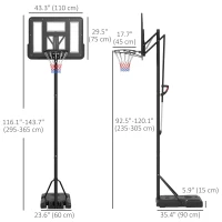 Soozier 7.7-10ft Basketball Hoop, Freestanding Basketball System with 43'' Shatterproof Backboard and Wheels(m-3)