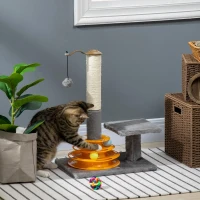 PawHut 22" Cat Tree Tower Activity Center, Kitten Play House with Scratching Posts, Perch and Ball Toy, Grey(m-1)