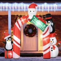 HOMCOM Large 10ft Christmas Inflatable Archway with Santa Claus and Penguin for Outdoor, Blow Up Decoration with LED Lights(m-2)