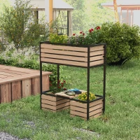 Outsunny Elevated Planter Box, Wooden Raised Garden Bed with Storage Shelf for Flowers, Vegetables, Herbs, Light Brown(m-1)