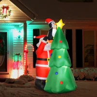 HOMCOM 6ft Inflatable Christmas Tree Decorations with Santa and Penguin, Outdoor Blow-Up Yard Christmas Decor with LED Lights Display(m-10)