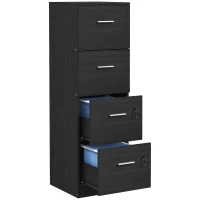 HOMCOM Vertical Filing Cabinet with Lock, 4 Drawer File Cabinet with Adjustable Hanging Bar for A4 and Letter Size, Black(m-11)