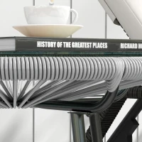 Outsunny Rattan Side Table, Round Outdoor Table, with Round PE Rattan and Tempered Glass Table Top for Patio, Garden, Grey(m-9)