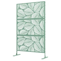Outsunny 6.5FT Decorative Outdoor Divider, Metal Privacy Screen with Stand, Leaf Style, Light Green(m-2)