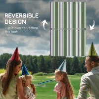 Outsunny Reversible Outdoor Rug, 9' x 12' Waterproof Plastic Straw Floor Mat, Portable RV Camping Carpet, Large Floor Mat for Backyard, Deck, Picnic, Beach, Green & Gray Stripes(m-7)