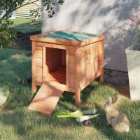 PawHut Small Wooden Rabbit Hutch Bunny Cage Guinea Pig Cage Duck House Dog House with Openable & Waterproof Roof, for Rabbits, Chickens, Ducks, Natural(m-2)