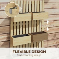 Outsunny 5 Box Raised Garden Bed w/ Trellis for Climbing Plants, Wall-Mounted Wood Planters w/ Drainage Holes, Natural(m-5)