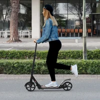Soozier Foldable Kick Scooter Height Adjustable Ride On Bike with Real Wheel Brake, Dual Shock-Absorbing, Kickstand, and 7.75'' Big Wheels For 14+ Teens Adult, Black(m-1)