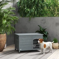 PawHut 31.5"L Wooden Decorative Dog Cage Kennel Wire Door with Lock, Openable Top Removable Bottom, Dark Gray(m-10)