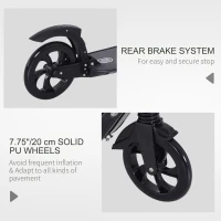 Soozier Foldable Kick Scooter with Adjustable Handlebar, Rear Brake, Dual Shock-Absorbing and Large Solid PU Tires Aluminum Frame for 14 Years Old and Up Teens Adult, Black(m-5)