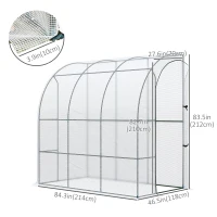 Outsunny 7' x 4' x 7' Outdoor Lean-to Walk-in Garden Greenhouse with Roll-Up Door Hot House for Plants Herbs Vegetables, White(m-3)