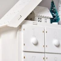 HOMCOM Christmas Advent Calendar, 2022 Light Up Table Xmas Wooden House Holiday Decoration with Countdown Drawer, Village, for kids Adults, White(m-10)
