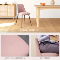 HOMCOM Upholstered Dining Chairs Set of 4, Velvet Accent Chair with Back and Wood-grain Steel Leg for Kitchen, Pink(m-5)