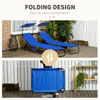 Outsunny Pool Chaise Lounge Chairs Set of 2, Folding Lounge Chairs with Sunshade, Reclining Back, Steel Frame, Blue(m-6)