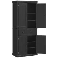 HOMCOM 72" Kitchen Pantry Cabinet, Freestanding Tall Storage Cabinet, Traditional Kitchen Cabinet with 4 Doors, Drawer and 3 Adjustable Shelves for Dining Room, Black(m-11)