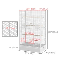 PawHut 39" Bird Cage for Budgie Finches Canaries Love Birds with Wooden Stands, Slide-Out Tray, Handles, Food Containers, White(m-3)
