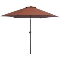 Outsunny 8.5FT Patio Umbrella, Round Garden Parasol with 6 Ribs, Market Sunshade Tilt Canopy w/ Crank Handle for Outdoor, Coffee(m-11)