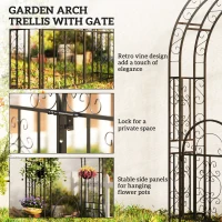 Outsunny 7.4ft Steel Garden Arch with Gate, Garden Arbor Trellis for Climbing Plants, Roses, Vines, Wedding Arch for Outdoor, Garden, Lawn, Backyard, Black(m-4)