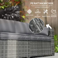 Outsunny 3 Seater Wicker Sofa with Side Trays, Outdoor Patio Couch with 6" Thick Back Cushions, Deep Seating, Mixed Gray(m-5)
