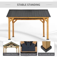 Outsunny 11' x 13' Hardtop Gazebo with Galvanized Steel Roof, Wooden Frame, Permanent Pavilion Outdoor Gazebo with Ceiling Hook for Garden, Patio, Backyard, Lawn(m-6)