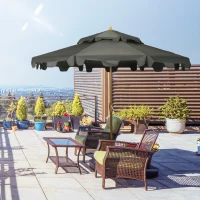 Outsunny 9' Patio Umbrella with Push Button Tilt and Crank, Double Top Ruffled Outdoor Market Table Umbrella with 8 Ribs, for Garden, Deck, Pool, Gray(m-2)