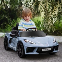 Qaba 12V Kids Electric Car Corvette Licensed w/ Remote Control, Suspension System, Music, Headlight, Slow Start, Light Blue(m-8)