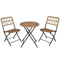 Outsunny 3PC Rattan Wicker Bistro Set w/ Folding Design, Hand Woven Rattan Table and Chairs for Outdoor, Natural(m-1)