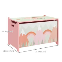 Qaba Toy Box, Kids Storage Chest with Lid, Safety Hinges and Groove Handles, Toy Storage Organizer with Rainbow Pattern for Boys, Girls, Pink(m-3)