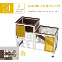 PawHut Wooden Rabbit Hutch Elevated Bunny Cage Indoor Small Animal Habitat with Enclosed Run with Wheels, Ramp, Removable Tray for Rabbits, Chickens, Ducks, Guinea Pigs, Brown(m-5)
