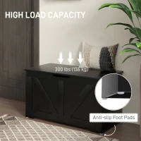 HOMCOM 31.5 Inches Storage Chest, Storage Trunk with 2 Safety Hinges, Wooden Box for Living Room, Black Wood Grain(m-6)