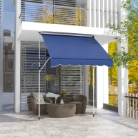 Outsunny 6.6'x5' Manual Retractable Patio Awning Sun Shelter Window Door Deck Canopy, Water Resistant UV Protector, Dark Blue(m-8)