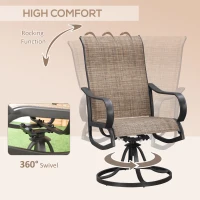 Outsunny 5 Piece Garden Patio Dining Furniture, Outdoor Conversation Set, 37" Dinner Table with Umbrella Hole, 4 Rocking Swivel Chairs for Garden, Lawn, Backyard, Coffee Bean Brown(m-5)