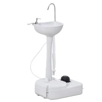 kleankin Portable Hand Washing Station, Handwashing Station Basin with 4.5 Gallon Tank, Rolling Wheels, Soap Dispenser, Towel Holder for RV, Outdoor Events, Gatherings, HDPE, White(m-11)