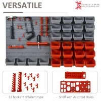 DURHAND 44 PCS Wall Mounted Pegboard Tool Organizer Rack Kit with Various Sized Storage Bins, Pegboard and Hooks, Red(m-5)