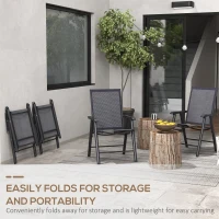 Outsunny 4-Piece Folding Chair Set for Relaxing on Patio Balcony Garden, Comfortable Outdoor Furniture with Armrests, Dark Grey(m-5)