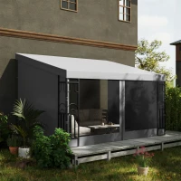 Outsunny 10' x 13' Wall Pergola, Outdoor Gazebo with 2 Curtains and 2 Nettings, UV Resistant, for Patio, Deck, Light Grey(m-7)