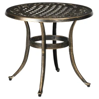 Outsunny Ф23.6" Round Outdoor Side Table, Cast Aluminum Frame Patio Coffee Side Desk for Patio, Garden, Balcony, Bronze(m-11)