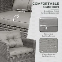 Outsunny 4 Piece Rattan Patio Furniture Set w/ Glass Table Top, Cushions for Backyard, Garden, Poolside, Deck, Charcoal Grey(m-5)